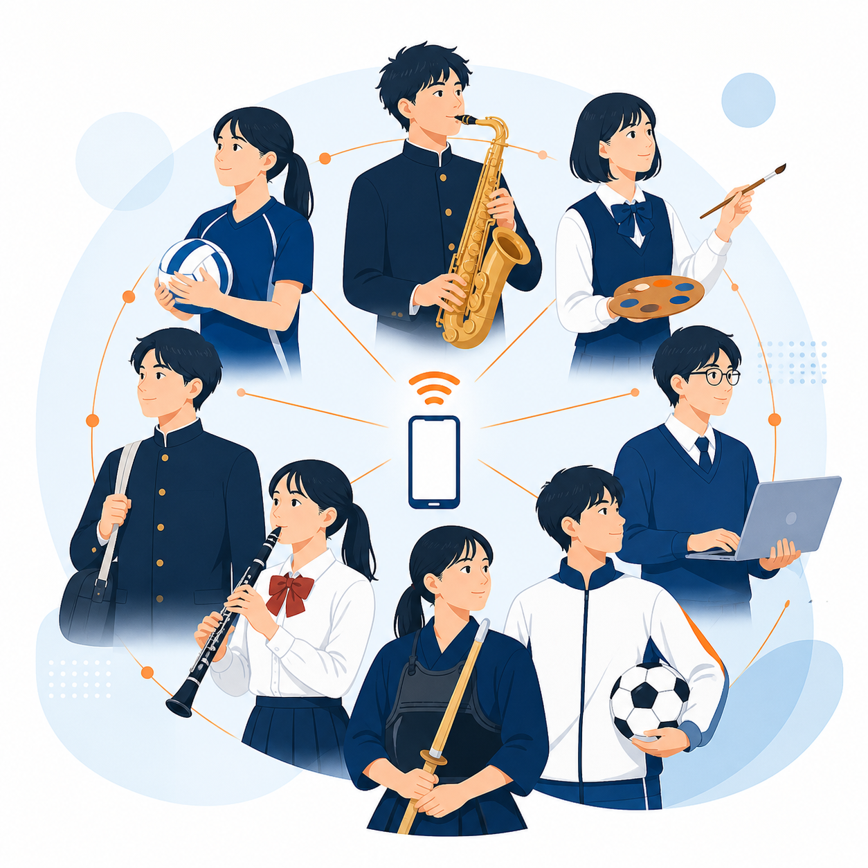 学校や競技で配信対象を分けるイメージ