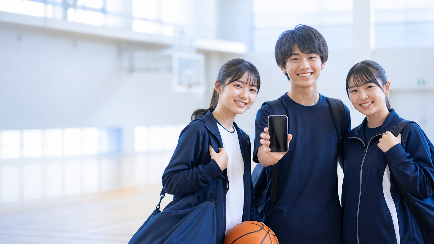 スマートフォンを見る学生と部活動のイメージ