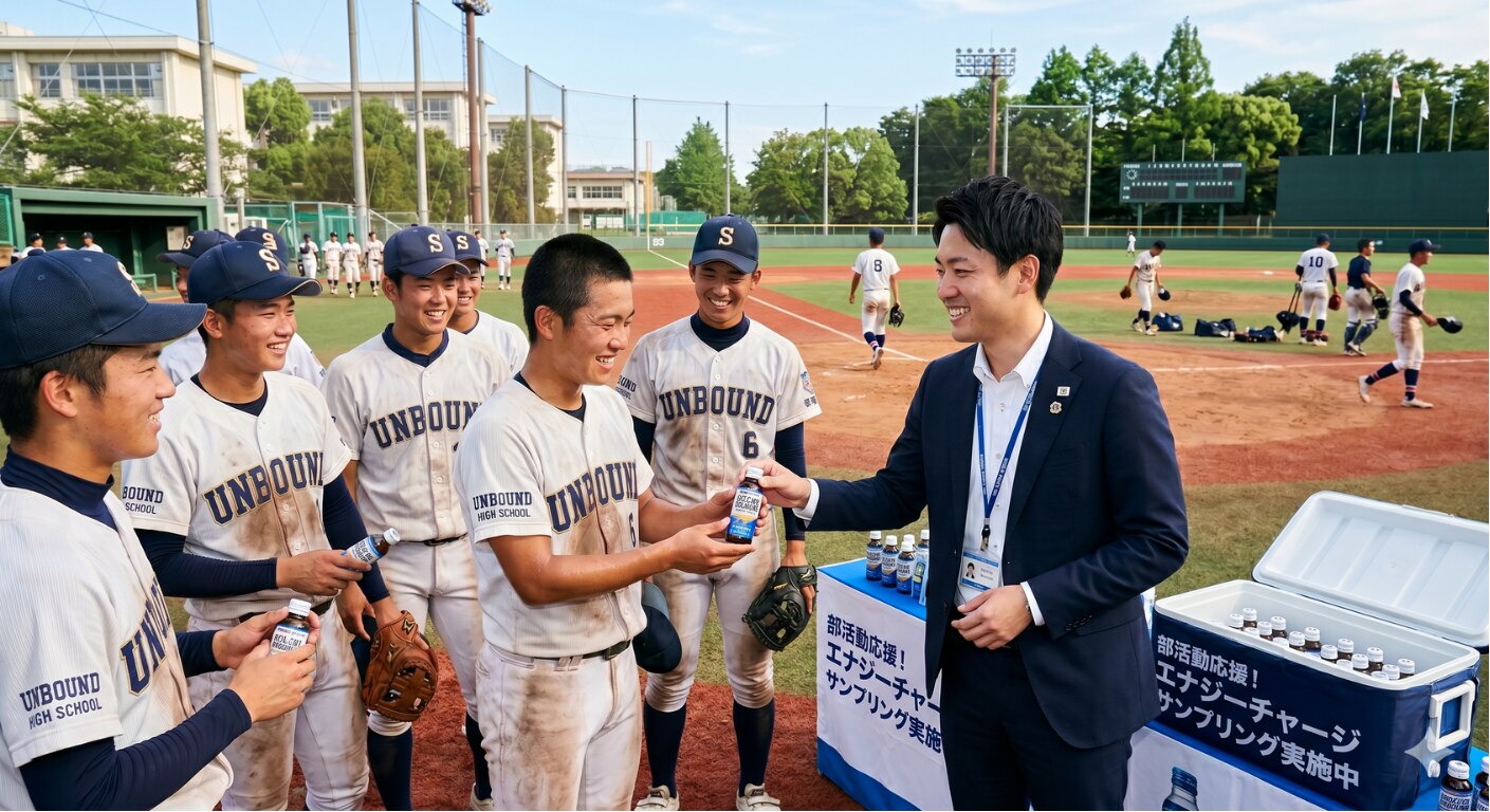 野球部の学生と交流する企業担当者